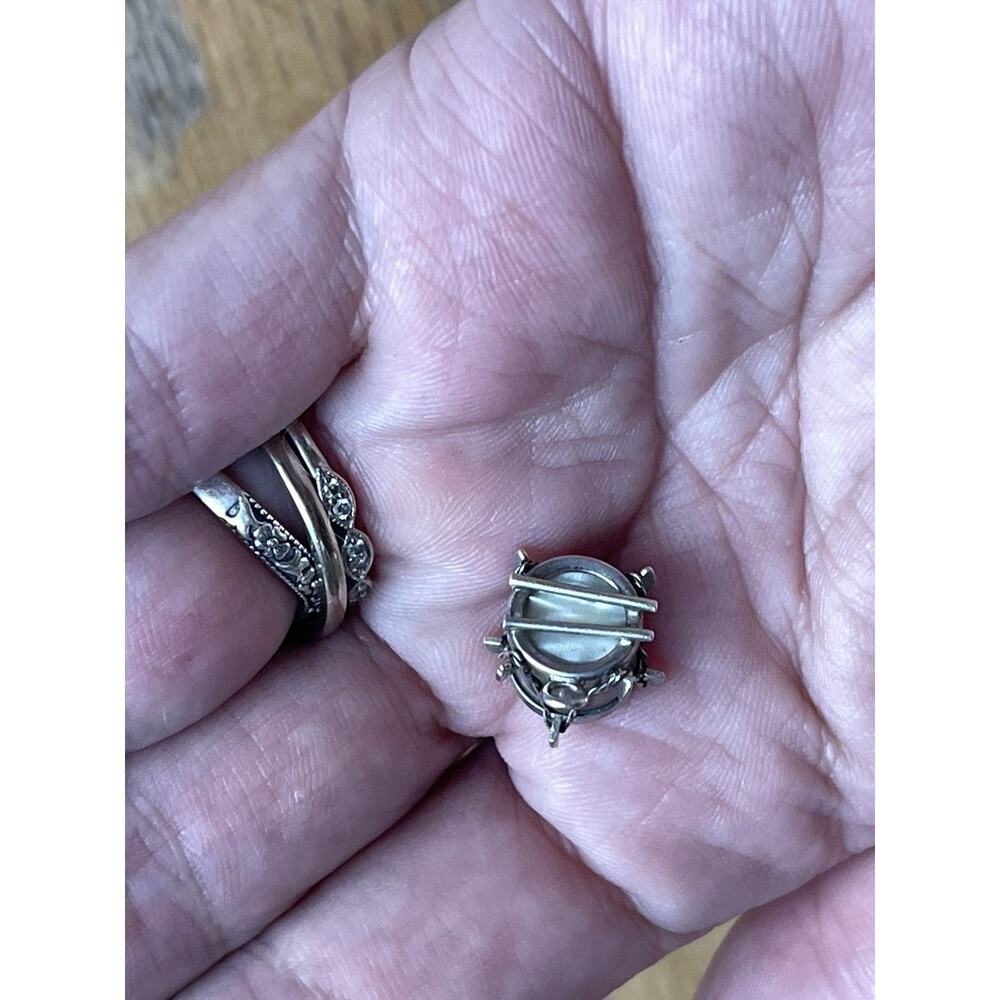 925 Sterling Silver Vintage Real Mother-of-Pearl Drum Charm Pendant Double Sided - Picture 6 of 11